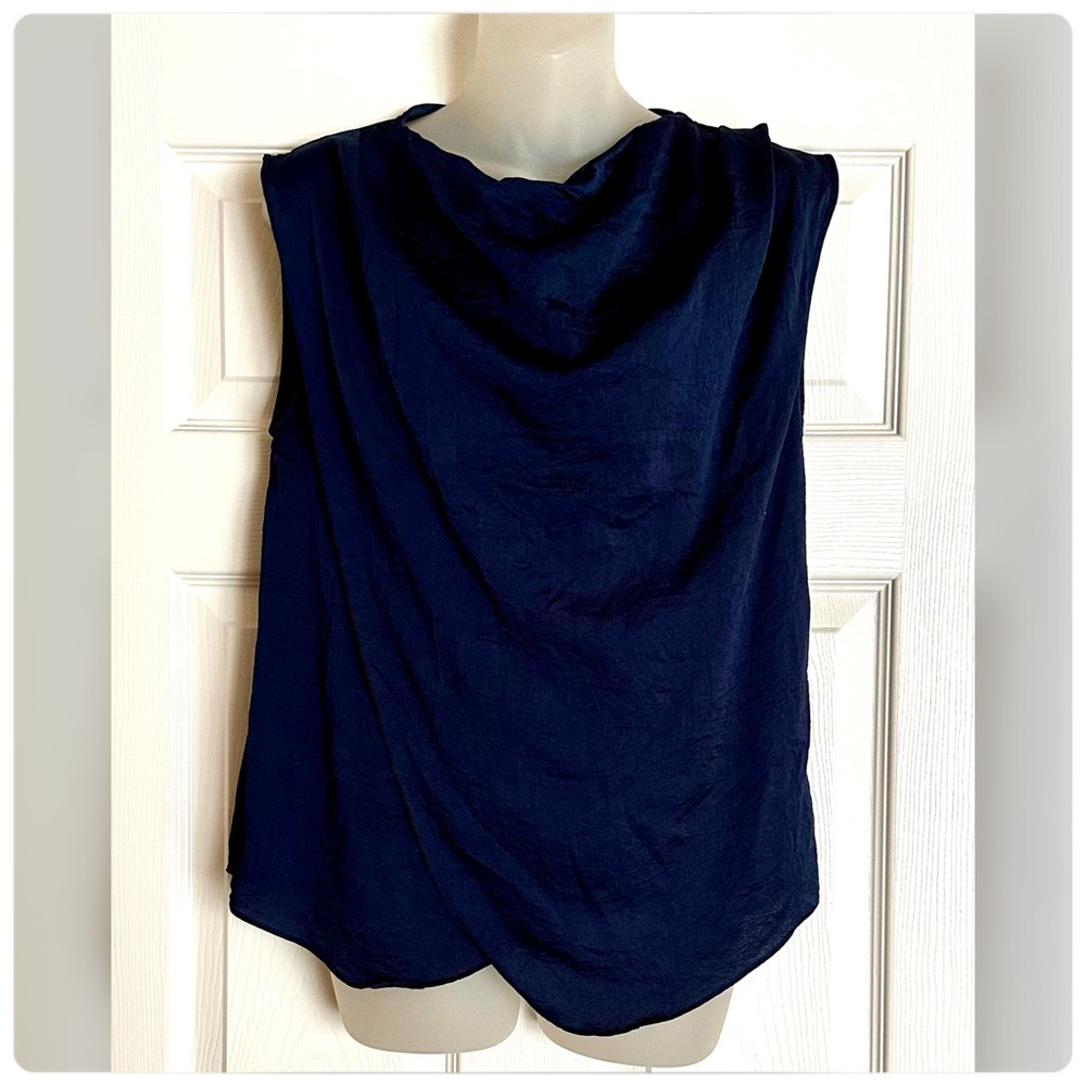 Zara Navy Blue Draped Sleeveless Top